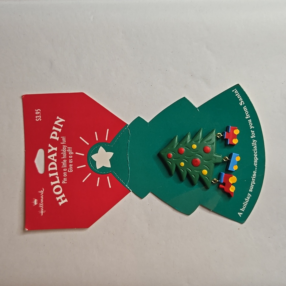 Vintage NWT Hallmark Store Vintage Pin Brooch Christmas Tree Dangling Toy Train